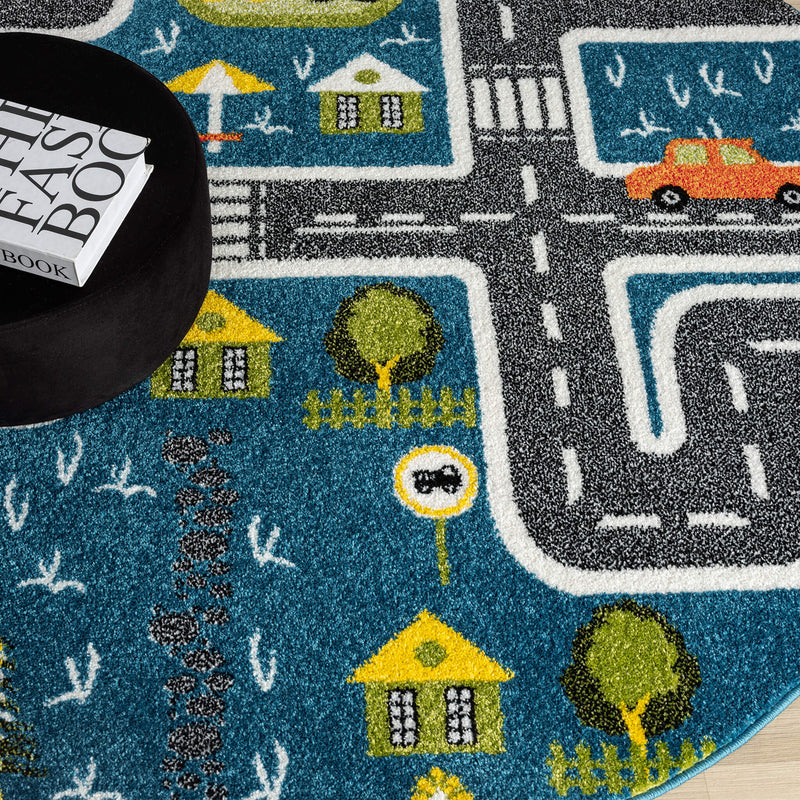 KidsVillage Street Blue Round Rug