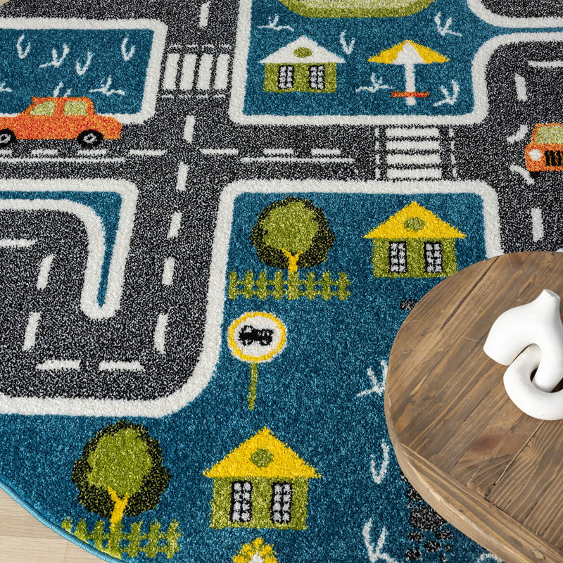 KidsVillage Street Blue Round Rug