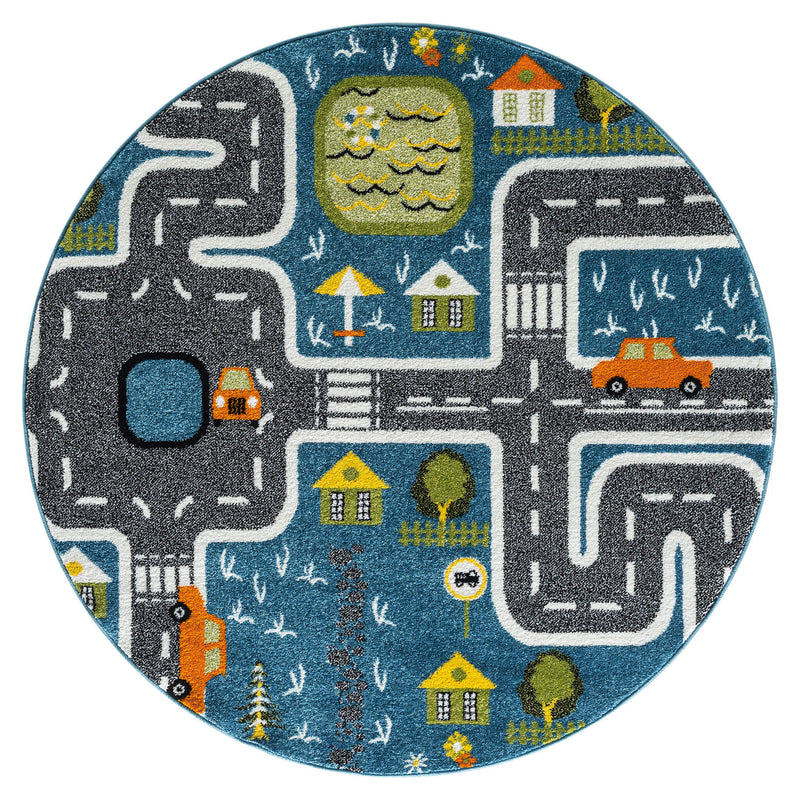 KidsVillage Street Blue Round Rug