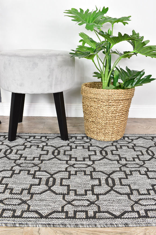 Long Island Star Grey Black Runner Rug