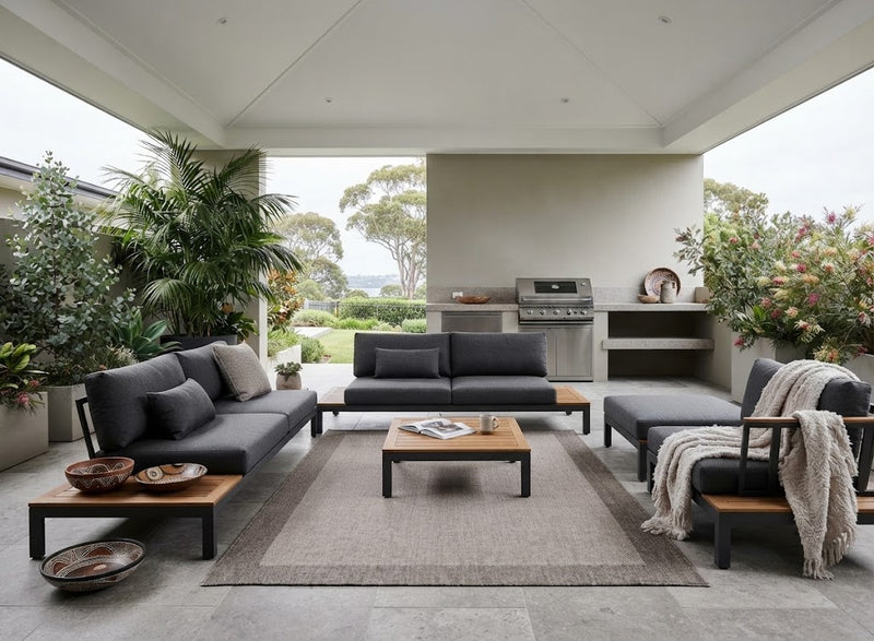 Lumina Indoor Outdoor Border Taupe Rug