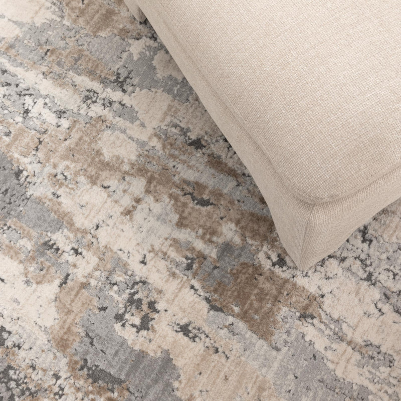 Kekchi Gouache Astract Grey and Beige Rug