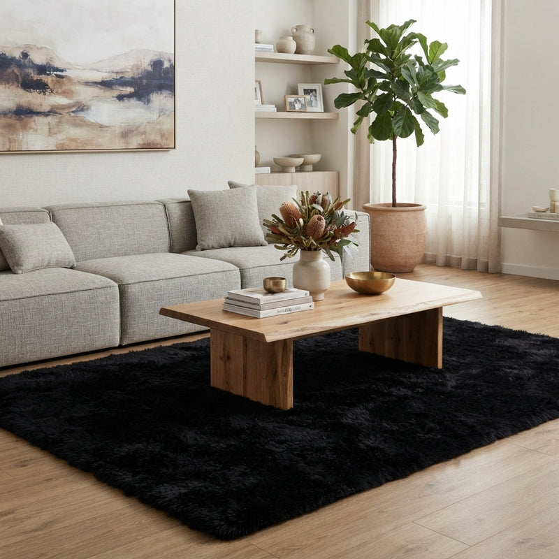 Mila Machine Washable Shaggy Black Rug