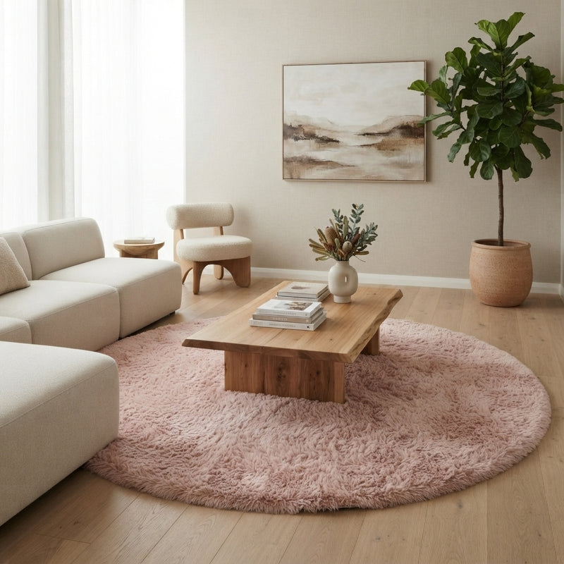 Mila Machine Washable Shaggy Blush Round Rug