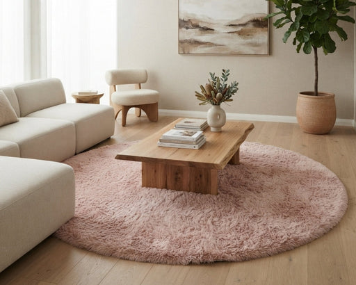 Mila Machine Washable Shaggy Blush Round Rug