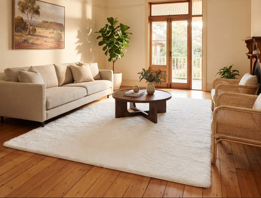 Mila Machine Washable Shaggy White Rug
