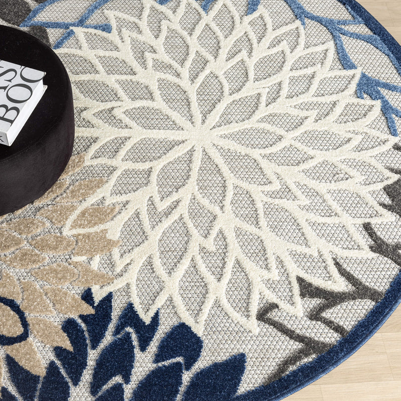 Monaco Forest Grey Blue Round Rug