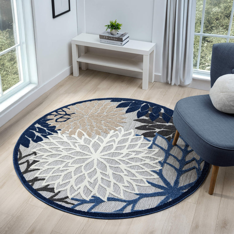 Monaco Forest Grey Blue Round Rug