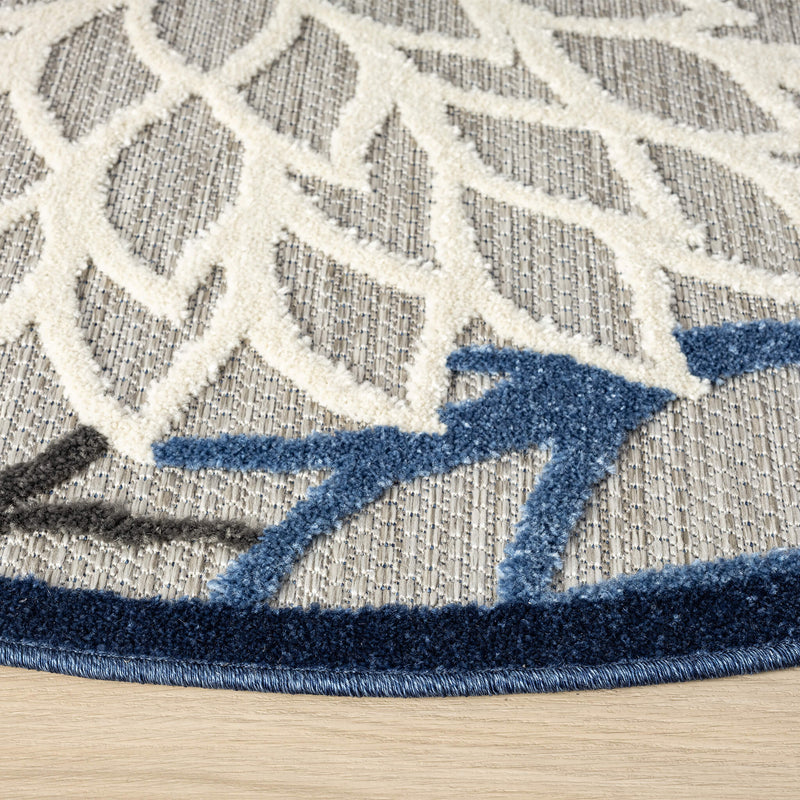 Monaco Forest Grey Blue Round Rug