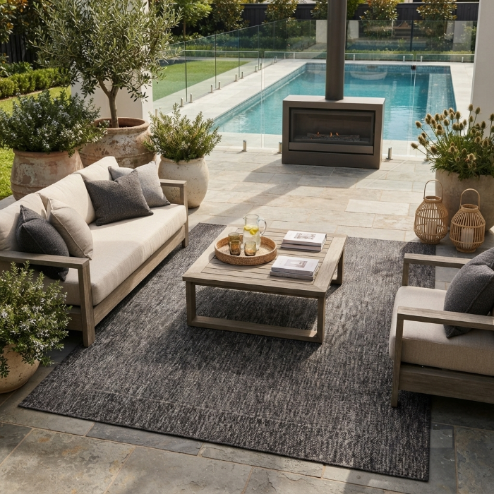 Indoor / Outdoor patio Rug Charcoal dark grey 