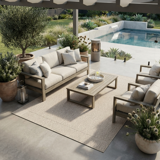 Indoor / Outdoor patio rug furniture light beige