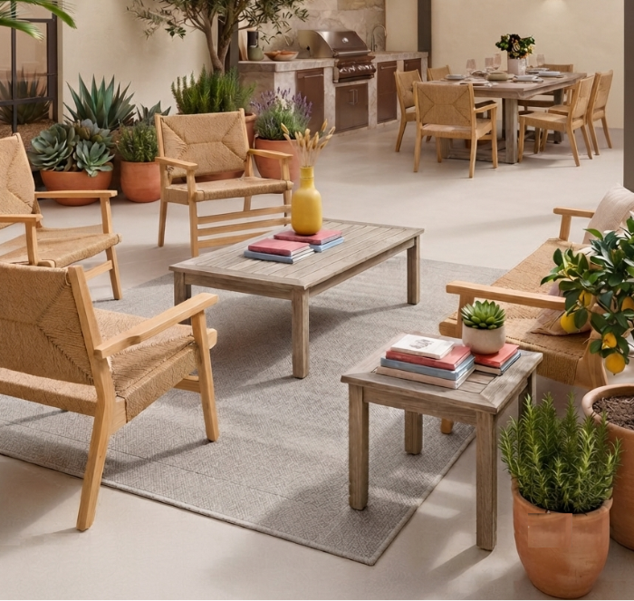 Indoor/Outdoor patio Rug furniture light grey 