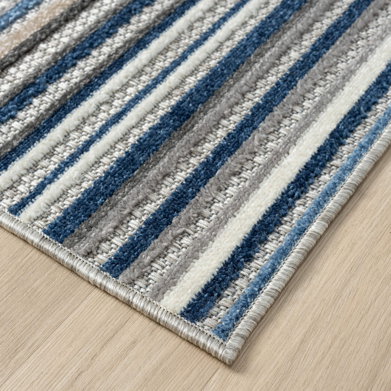 Fascination Line Grey Blue Runner Rug