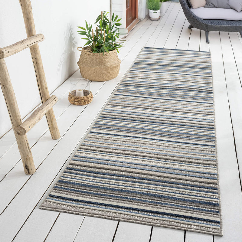 Fascination Line Grey Blue Runner Rug