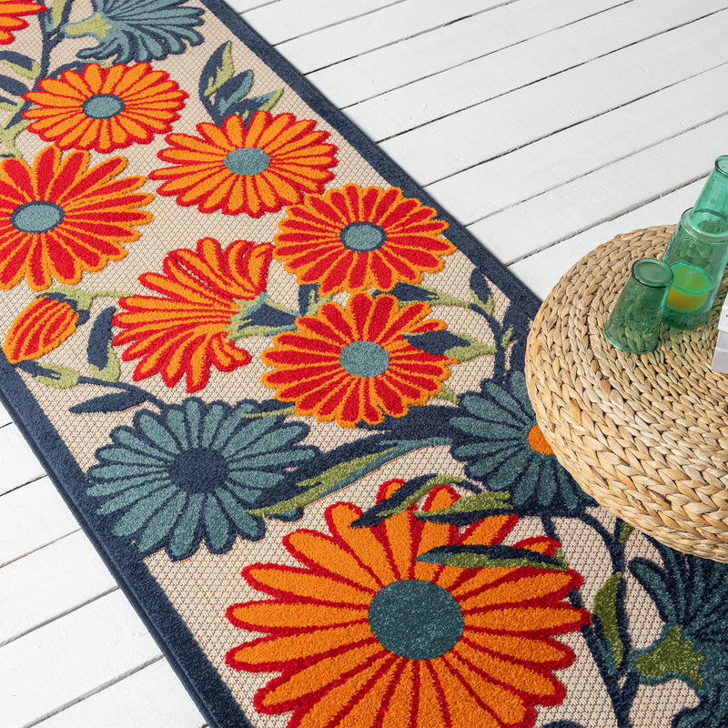 Fascination Flower Red Blue Rug