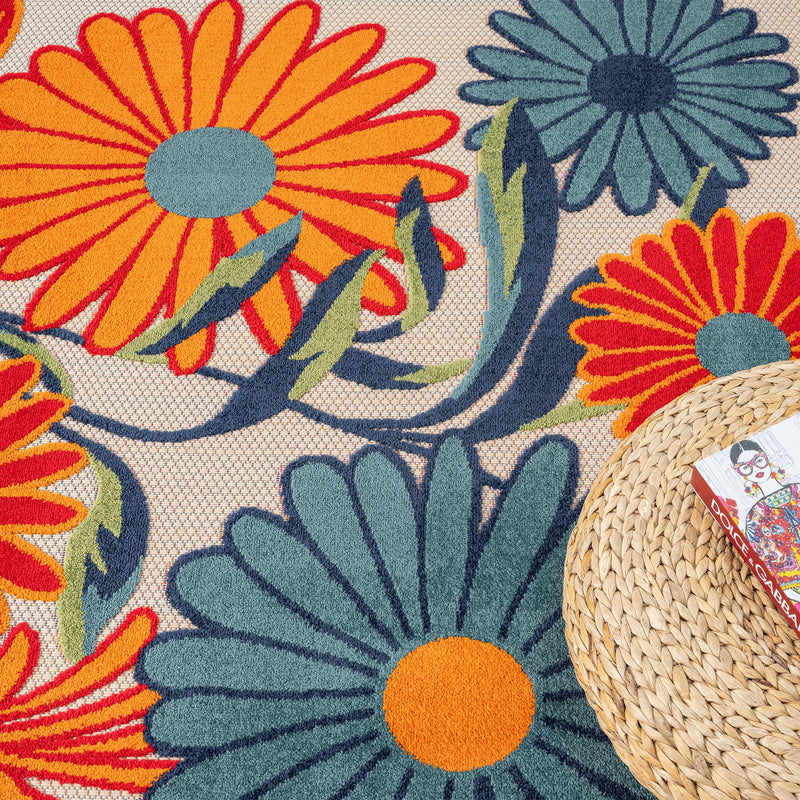 Fascination Flower Red Blue Rug