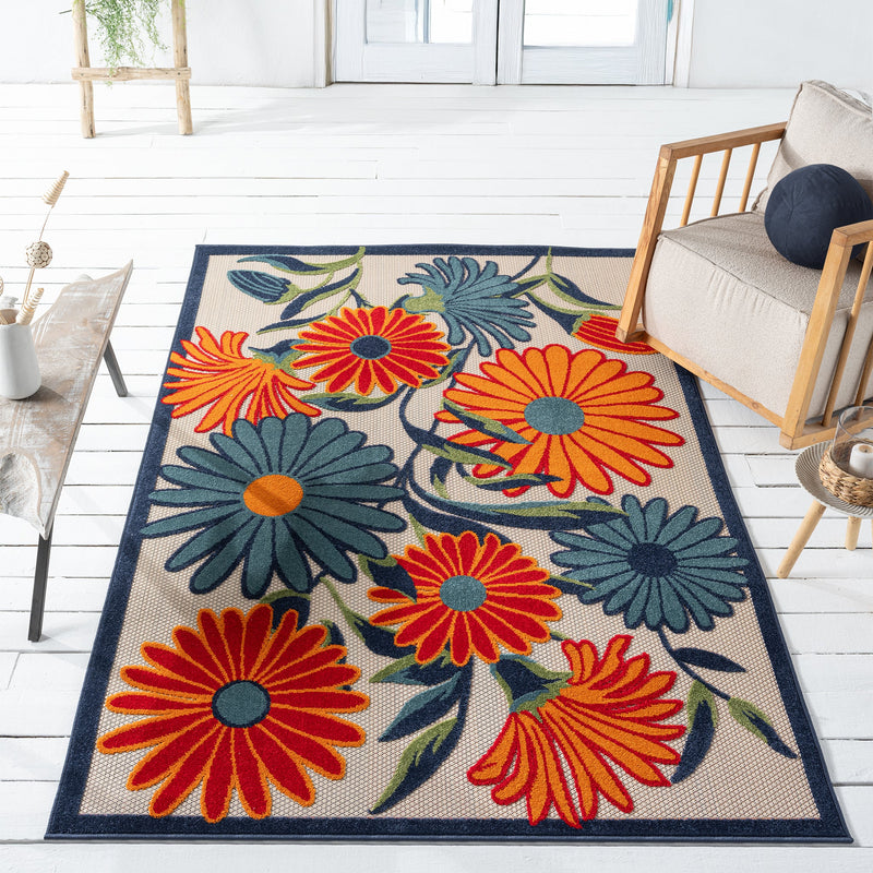 Fascination Flower Red Blue Rug