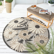 Fascination Flower Silver Round Rug