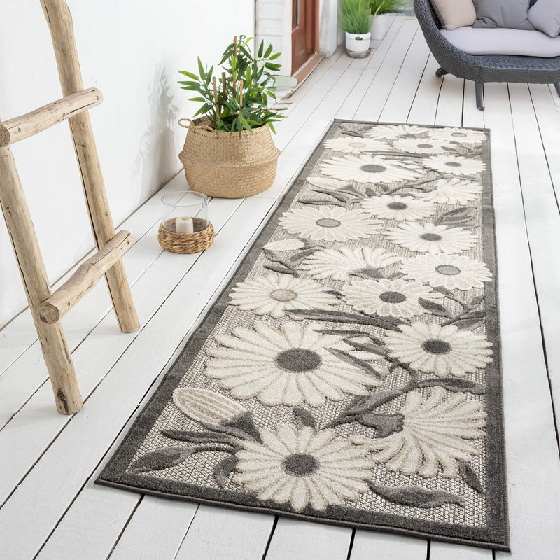Fascination Flower Silver Runner Rug