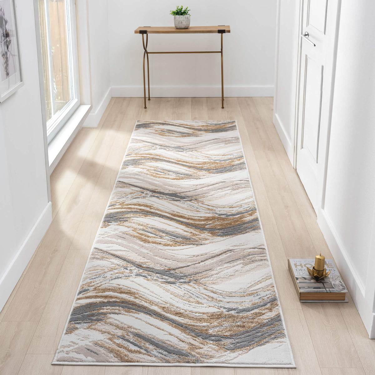 Modern Art Beige Grey Runner rug — SydneyRugsOnline