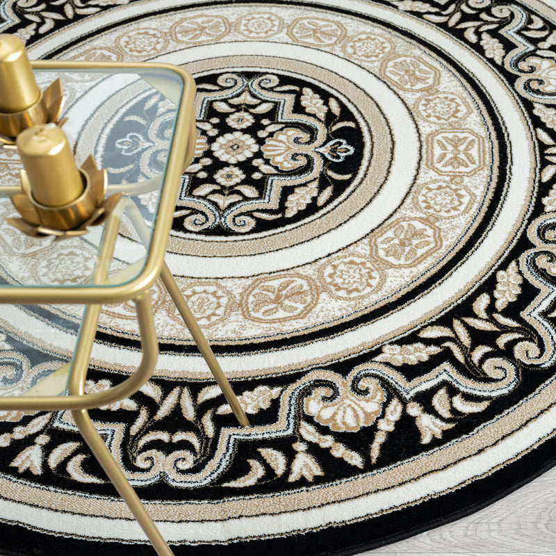 Royal King Black Cream Round Rug