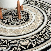Royal King Black Cream Round Rug