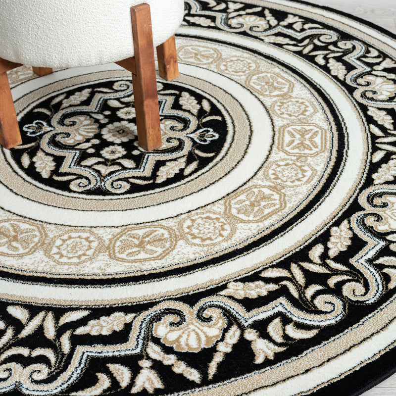 Royal King Black Cream Round Rug