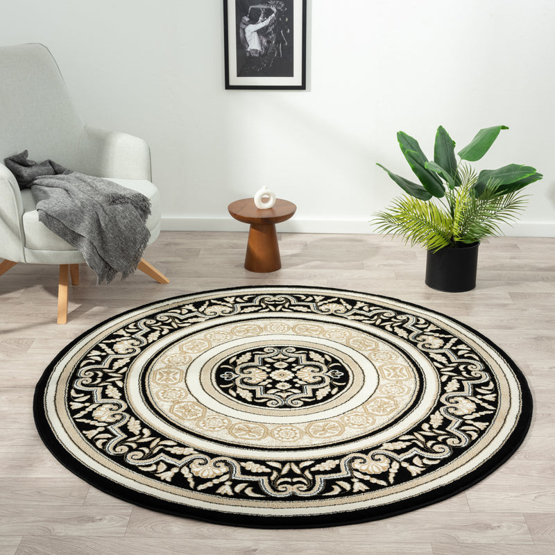 Royal King Black Cream Round Rug