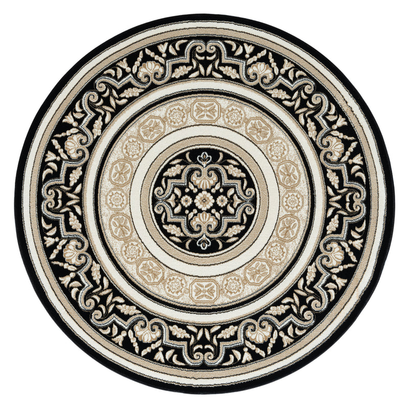 Royal King Black Cream Round Rug