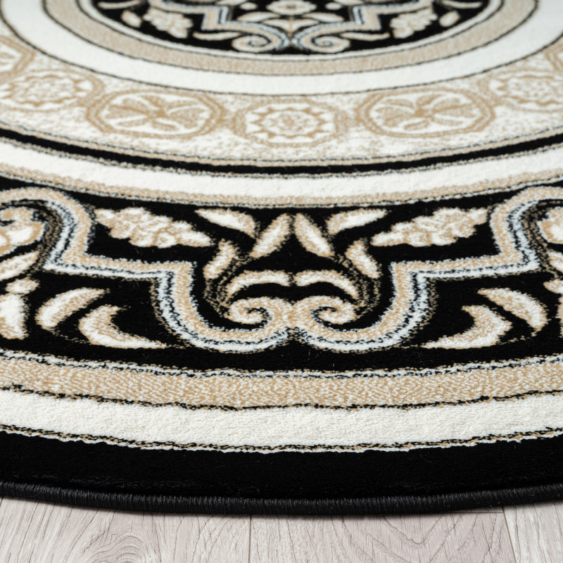 Royal King Black Cream Round Rug