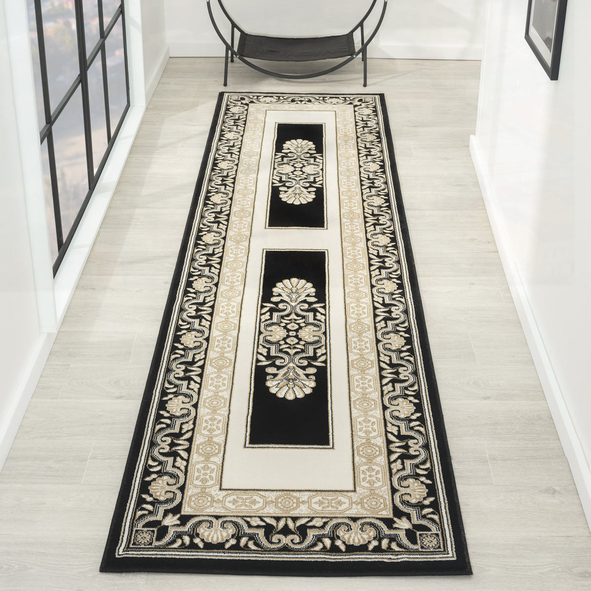 Royal Runner Rug Texture Royal King Black Cream Runner Rug — SydneyRugsOnline