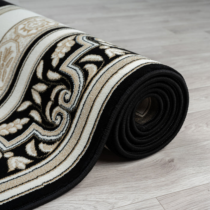 Royal Runner Rug Texture Royal King Black Cream Runner Rug — SydneyRugsOnline