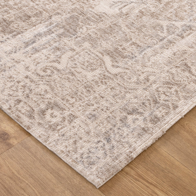 Dignified Distressed Vintage Beige Blue Rug