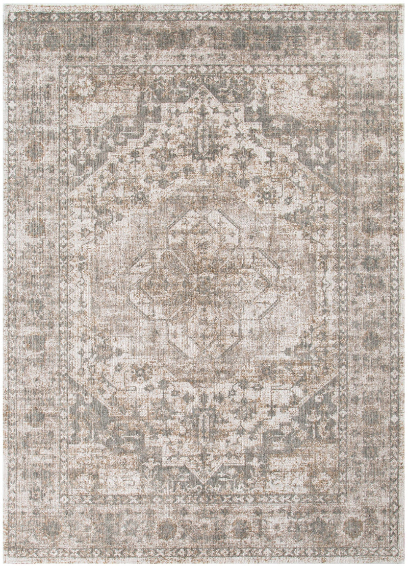 Dignified Distressed Medallion Vintage Cream Olive Rug