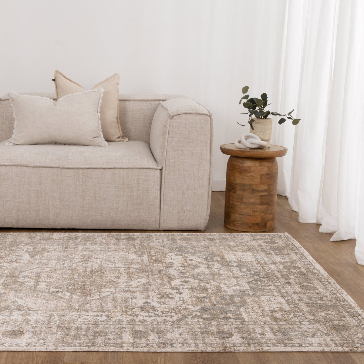 Modern Vintage Abstract Cream Olive green colour rug ultra-soft 7mm ...
