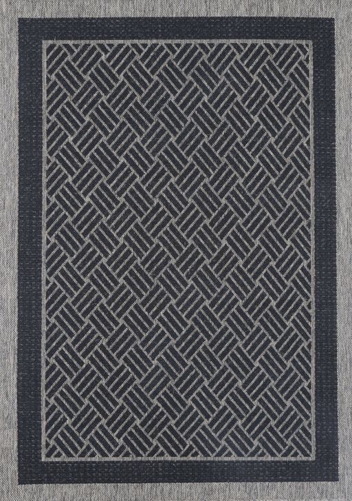 Sisalo Geometric Bordered Grey Charcoal Rug