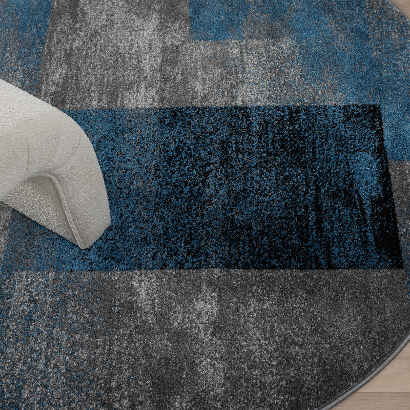 Shale layered Blue Round Rug