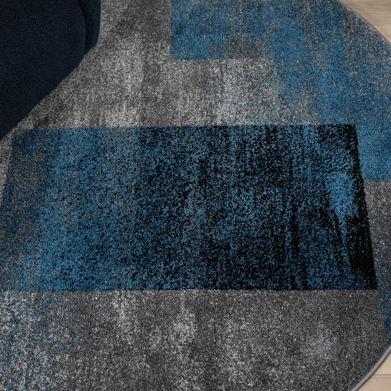Shale layered Blue Round Rug