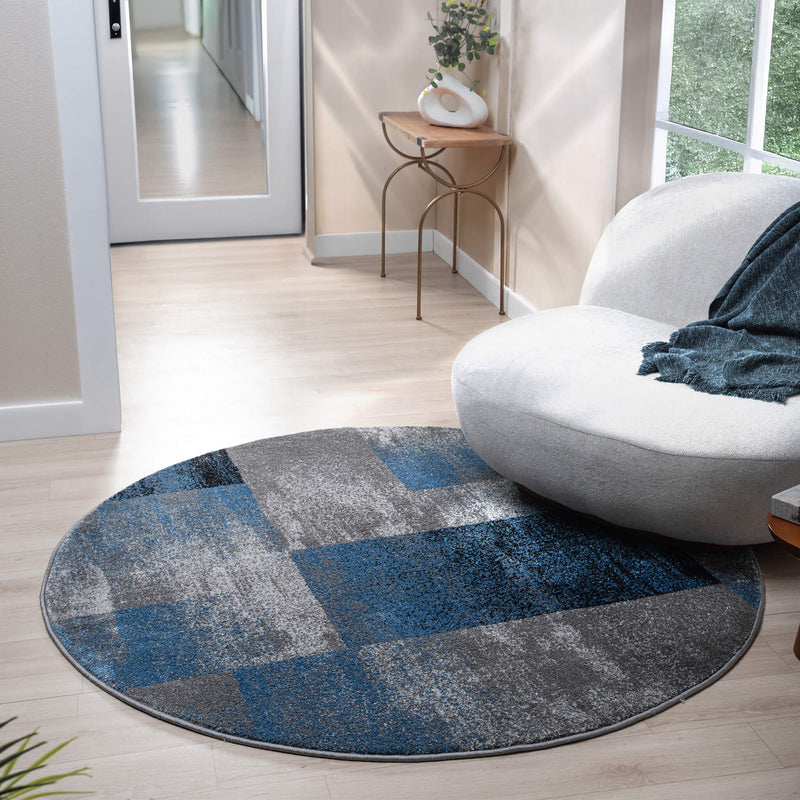 Shale layered Blue Round Rug