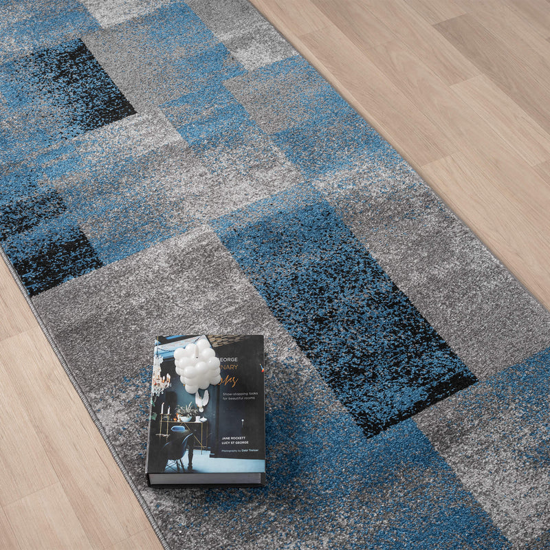 Shale layered Blue Runner Rug