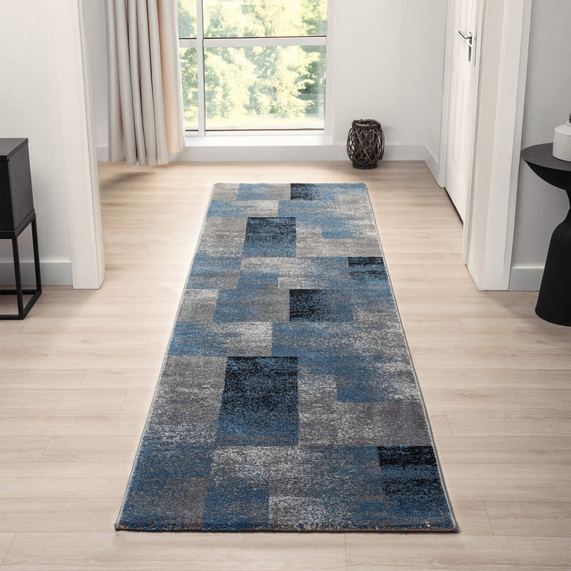 Shale layered Blue Runner Rug
