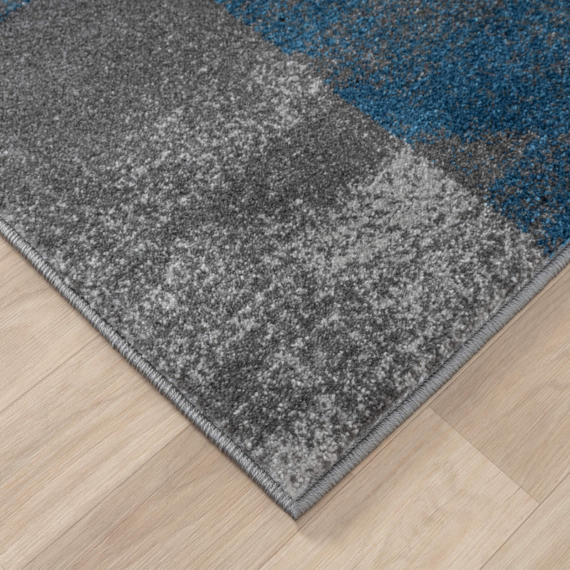 Layered Blue Rug Modern Geometric Style Soft Turkey shed-resistant and anti-static Blue ...