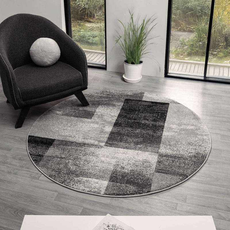Shale layered Grey Round Rug
