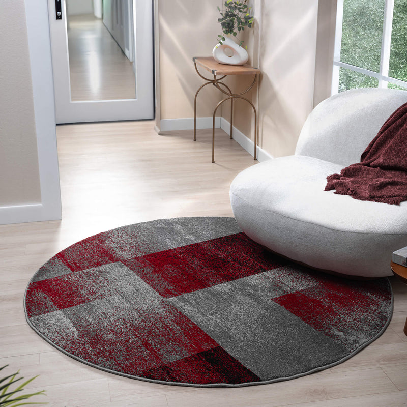 Shale layered Red Round Rug