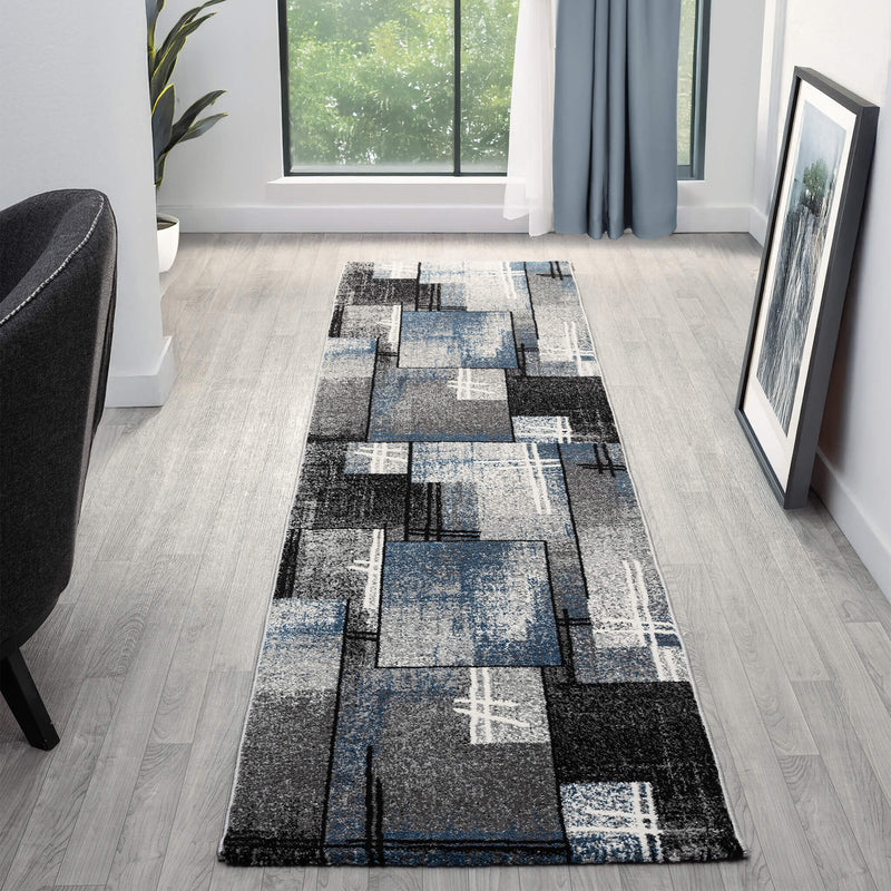 Shale laminated Blue Runner Rug