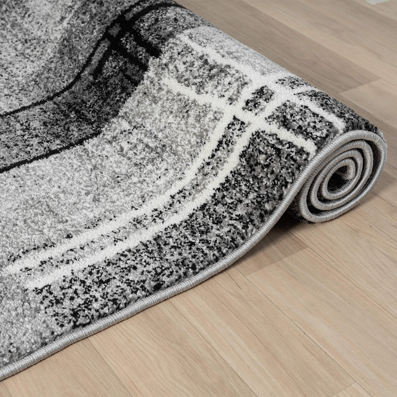 Grey Colored Rug Runner Modern Geometric Style Soft Turkey shed-resistant and anti-static Grey ...