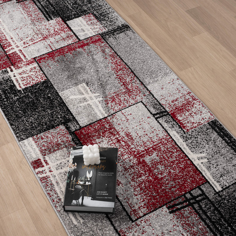 Modern Red Runner Rug Modern Geometric Style Soft Turkey shed-resistant and anti-static Red ...