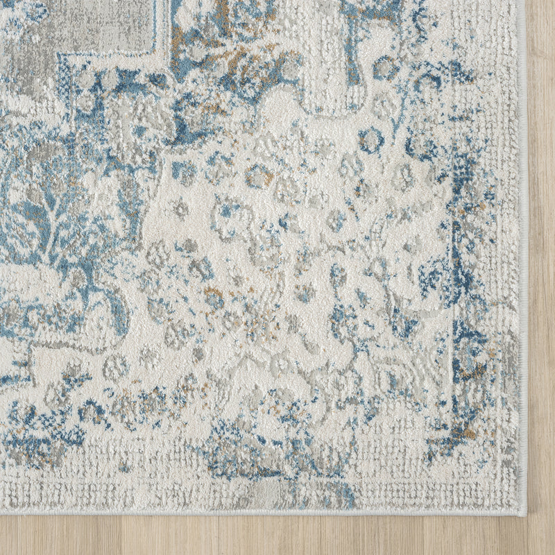 Celestial Medallion Flower Grey Blue Runner Rug