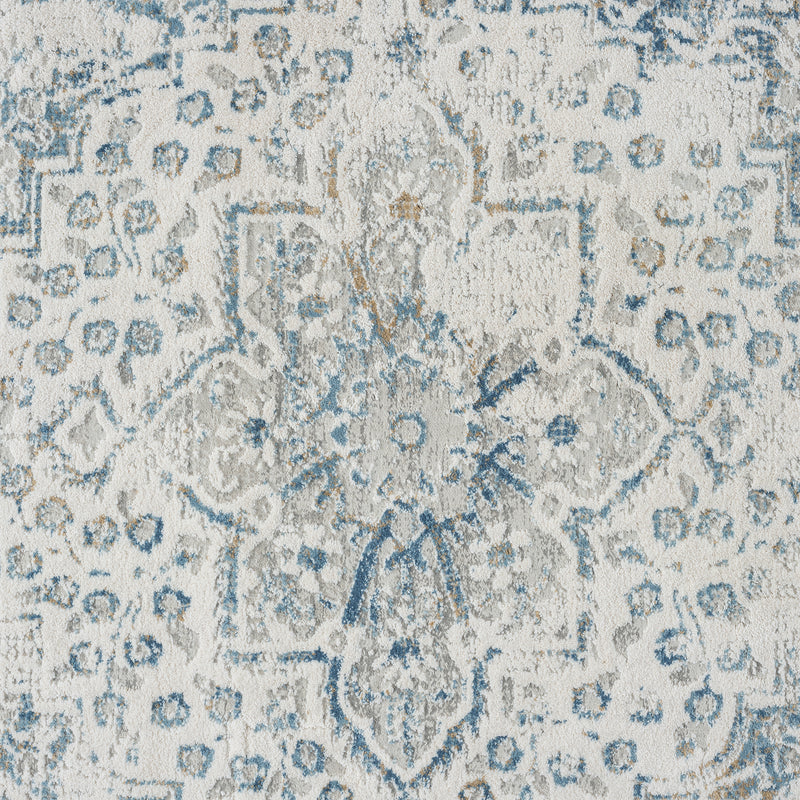 Celestial Medallion Flower Grey Blue Runner Rug