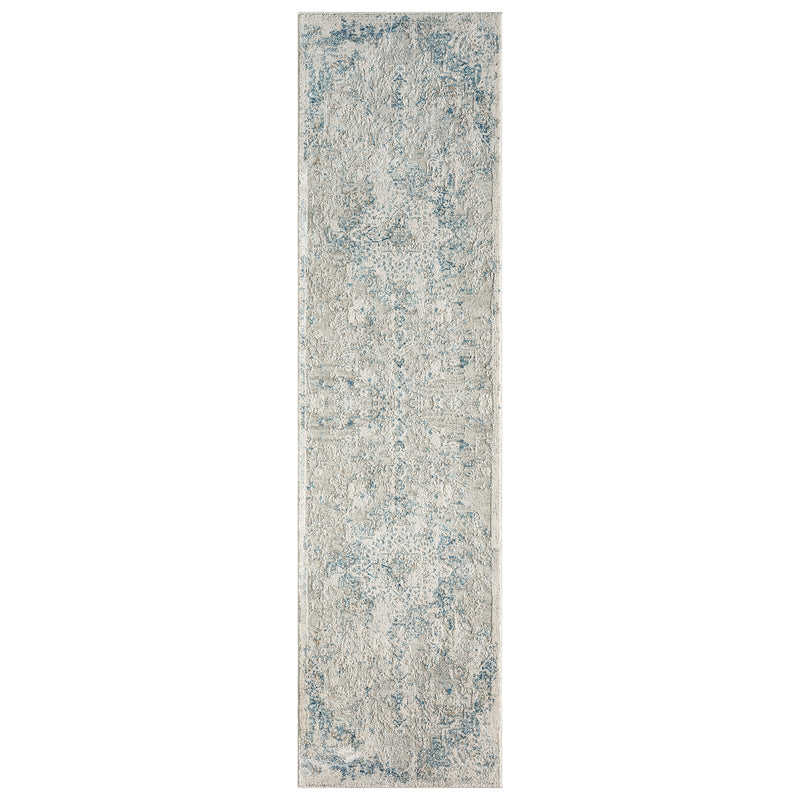 Celestial Medallion Flower Grey Blue Runner Rug